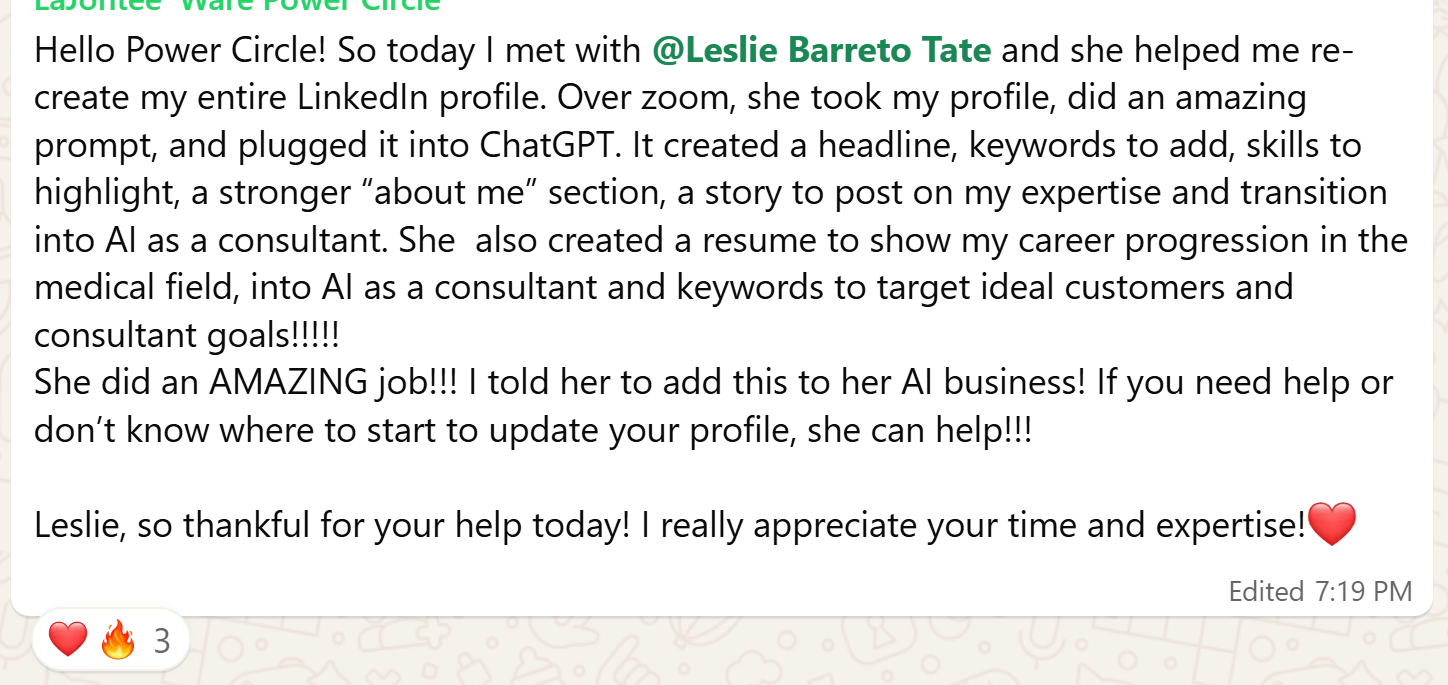 Testimonial from LaJontee Ware about LinkedIn profile rebuild