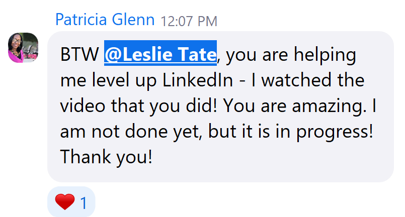 Patricia Glenn message: helping level up LinkedIn